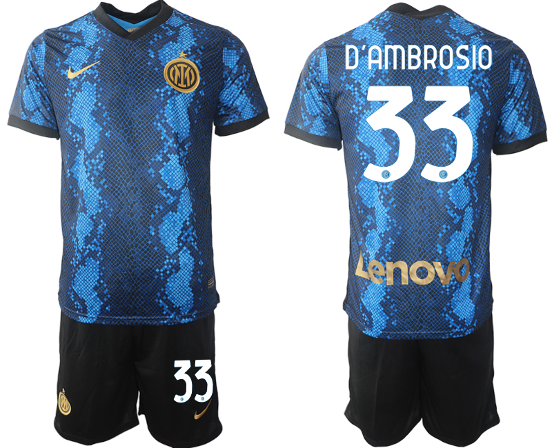 Men 2021-2022 Club Inter Milan home blue #33 Nike Soccer Jersey->inter milan jersey->Soccer Club Jersey